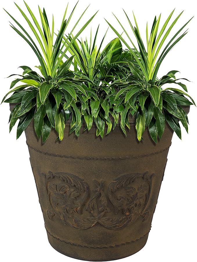 Sunnydaze 19.5-Inch Arabella Large Plastic Pot for Plants - Outdoor Double-Walled Polyresin Large Plastic Planter with Drillable Drainage Holes - Sable