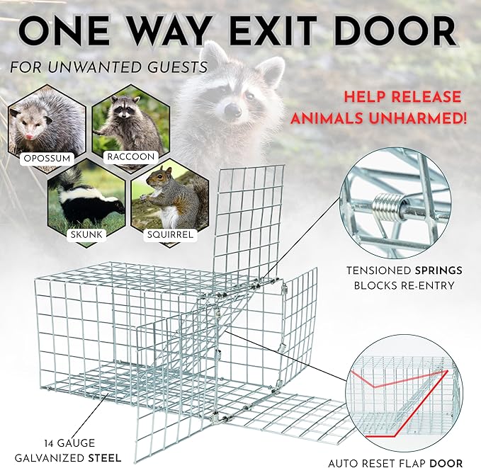 Animal One Way Exit Door - 6" Excluder Device for Raccoon, Squirrel, Skunk Trapped in Attic, Chimney, Under Deck – Eviction System with Installation Kit - Wildlife Pest Control Humane Animal Removal