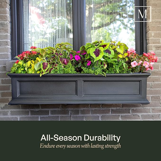 Mayne Fairfield 4ft Window Box - White - Durable Self Watering Resin Planter with Wall Mount Brackets, Plastic (5823-W)