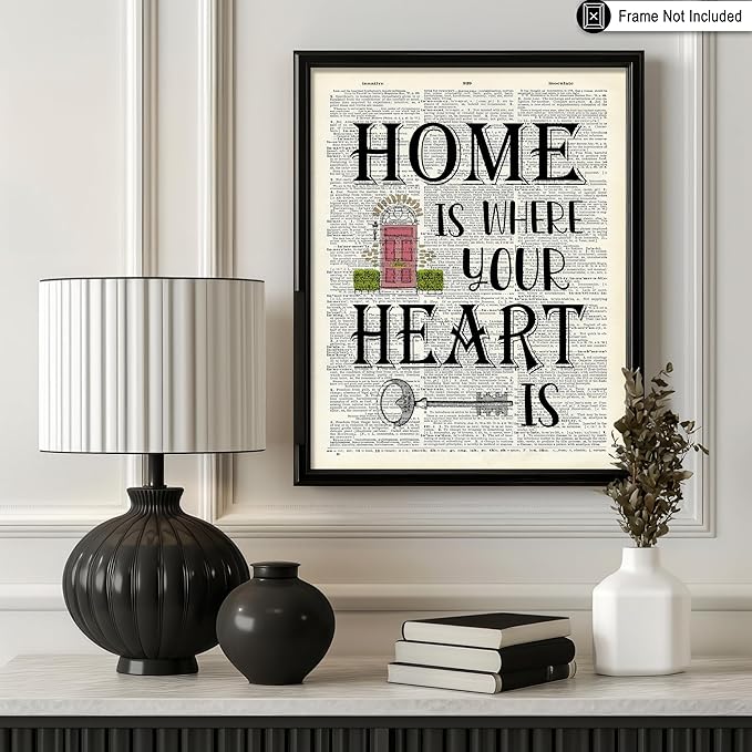 Poster Master Dictionary Art Poster - Home Is Where Your Heart Is Print - Motivational Art - Gift for Men & Women - Inspiring Wall Decor for Dorm, Bedroom or Living Room - 16x20 UNFRAMED Wall Art