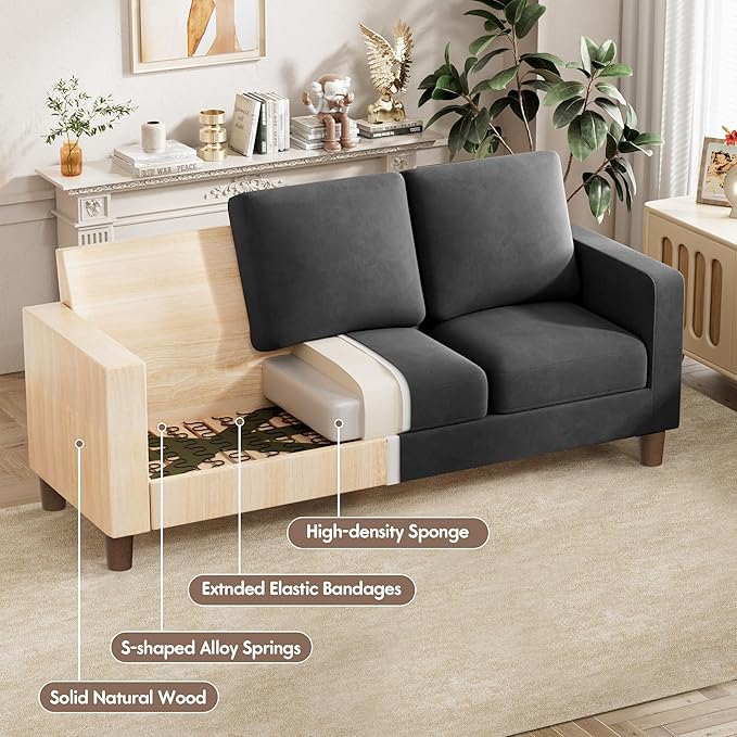 VICTONE Convertible Sectional Sofa Couch, 3 Seat L-Shaped Sofa with Linen Fabric Ottoman Small Couch for Small Apartments, Living Room and Office (Linen Fabric, Dark Gray)