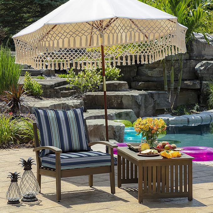 Arden Outdoor Deep Seat Cushion Set (2-Pack), 24 in x 24 in, Weather-Proof, Rain-Proof, Fade Resistant Patio Cushion for Chair, Sofa, and Couch Sapphire Aurora Blue Stripe