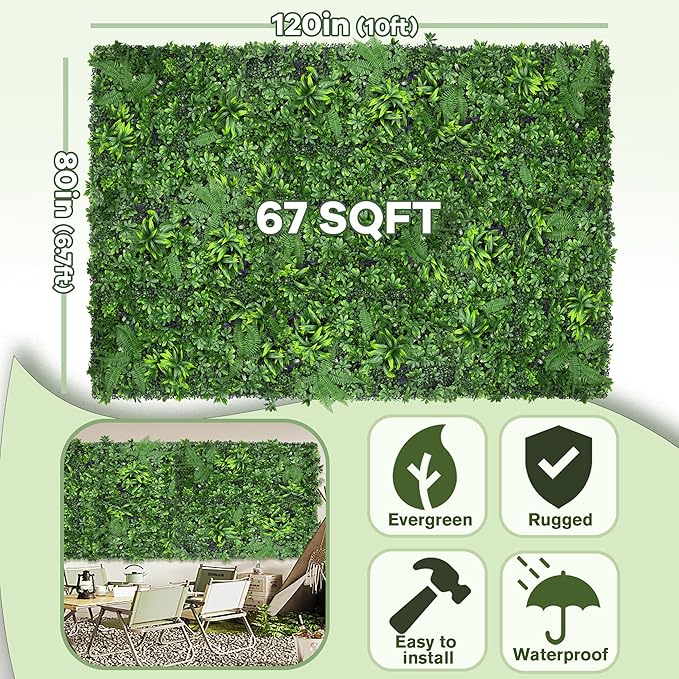 Artificial Green Boxwood Grass Wall Roll: 80"x120" UV Protected Ivy Privacy