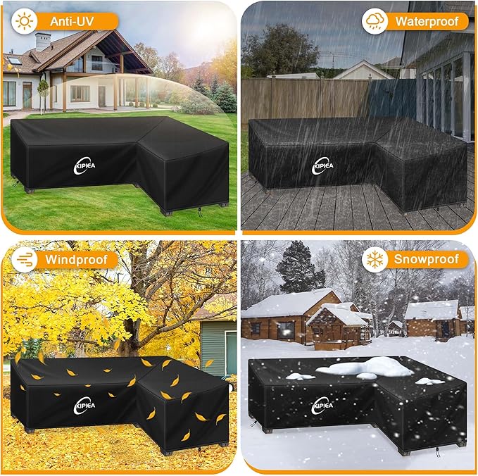 Kipiea L-Shape Patio Furniture Covers Waterproof, 500D Heavy Duty Outdoor Sectional Cover Windproof, Outdoor Couch Cover Anti-UV, No Tears & No Fading (Left Facing, 78" x 58" L x 33.5" D x 31" H)