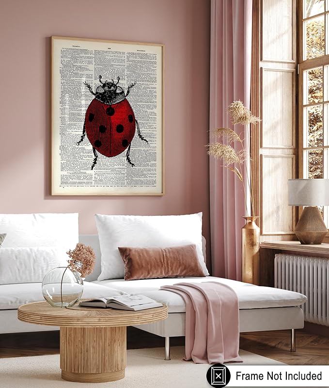Poster Master Dictionary Art Poster - Retro Ladybug Print - Insect Art - Red Bug Art - Gift for Men, Women & Animal Lover - Minimal Decor for Living Room & Kid's Room - 8x10 UNFRAMED Wall Art