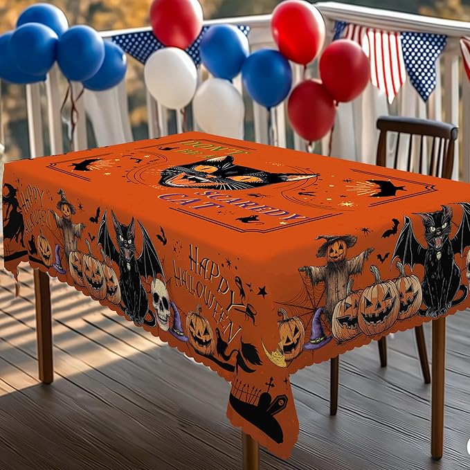 Eikione Rectangular Tablecloth 152x220inch, Halloween Cat Tablecloth Waterproof and Wrinkle-Free, Table Covers, Summer Decorations for Home Dining