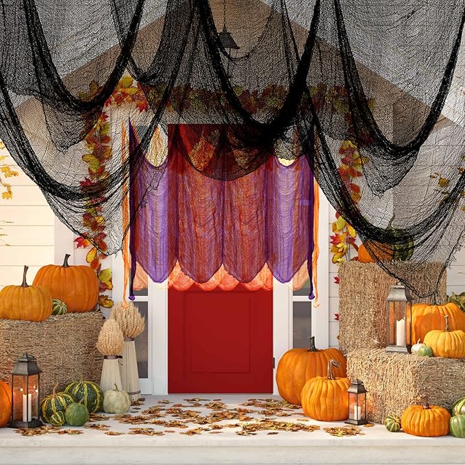 Halatool 30 X 90 in Halloween Creepy Cloth, 4 PCS Multi-Color Spooky Cheesecloth Scary Hanging Gauze Decor for Halloween Party Supplies Haunted Houses Windows Doorways Indoors & Outdoors