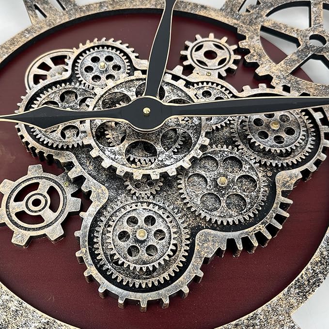 The B-Style Large Real Moving Gears Wall Clock 30 Inch Rustic Retro Industrial
