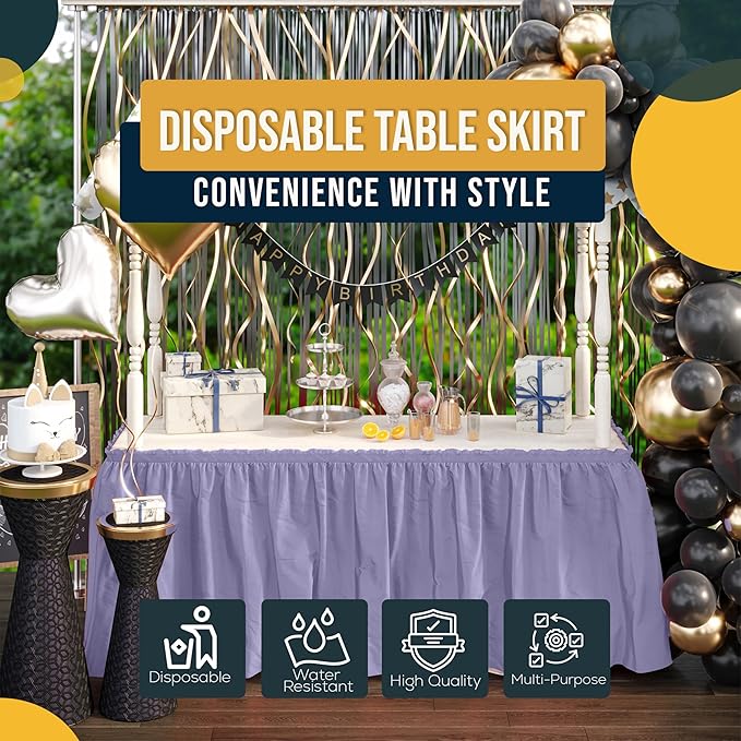 Exquisite Ruffle Table Skirt Lavender 12 Pack 14 Ft Long Table Skirts for Rectangle Tables 6ft Plus or Round Tables Skirts with Adhesive Strip for Gender Reveal Decor & Happy Birthday Parties