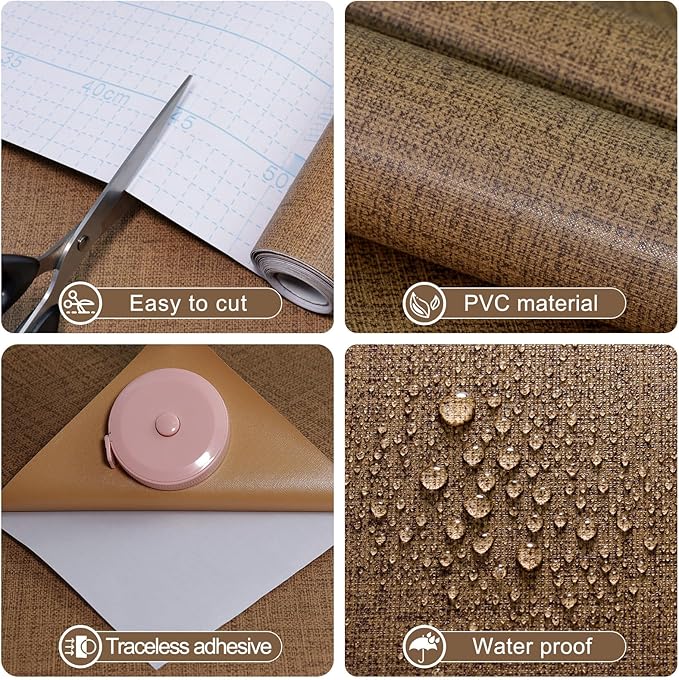 Amiya Grasscloth Brown Wallpaper 17.3"x120" Peel and Stick Faux Fabric Linen