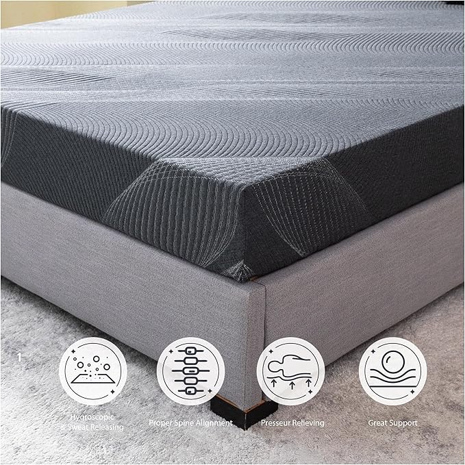 Twin Mattress 6 Inch Charcoal Gel Memory Foam Mattress in a Box, CertiPUR-US Certified, Fiberglass Free Cooling Mattress, Twin Size Mattress for Kids, 75" × 38" × 6", Medium