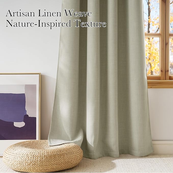 NICETOWN Short Faux Linen Beige Blackout Curtains 63 inches Long