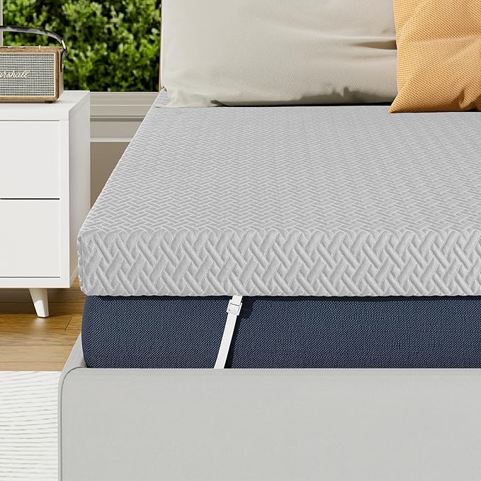 Memory Foam Mattress Topper Queen Size, 3 Inch Gel Infused Cooling Mattress Pad with Breathable Bamboo Cover, Pressure Relief & Machine Washable Bed Topper 60"x80" Gray