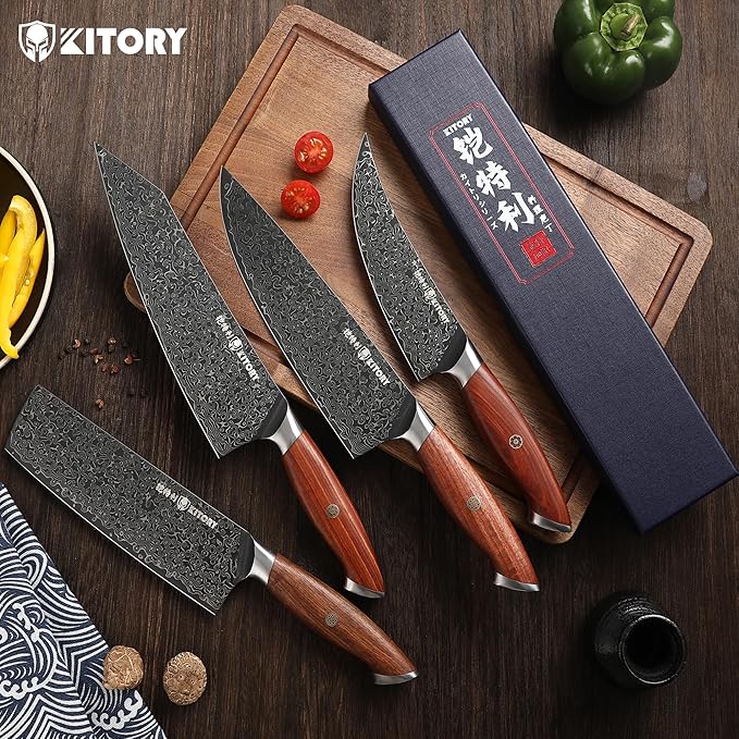 73-layers Damascus Kiritsuke Chef`s Kitchen Knife 8.5'', Japanese Style Blade with 10Cr15CoMoV super steel cutting core, Full Tang Sandalwood Handle, w/t Gift Box