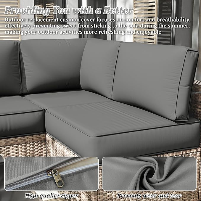 14 Pcs Outdoor Cushion Slipcovers Outdoor Patio Cushion Covers Replacement Waterproof with Zipper for Outdoor Furniture, Patio Sofa Couch 3 Sizes, Covers Only