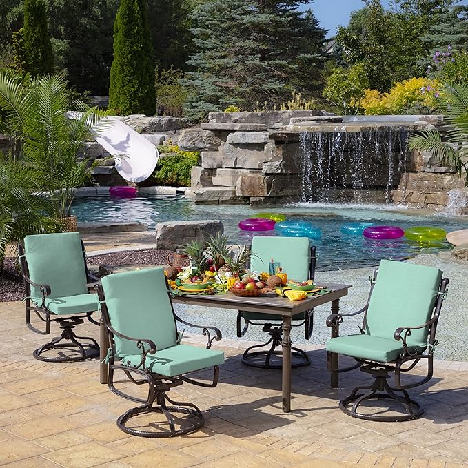 Arden Outdoor Patio Dining Chair Cushion, 20x44, Rain-Proof Seat Pad, Fade-Resistant Outdoor Cushion Aqua Leala