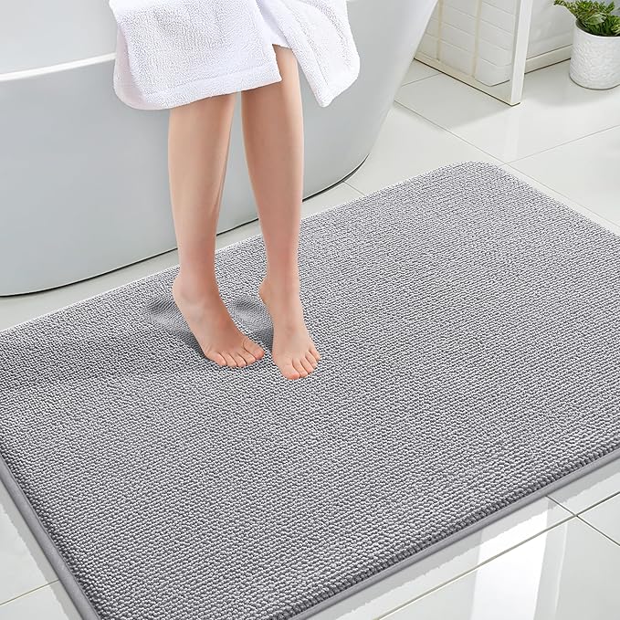 OLANLY Thick Memory Foam Bath Mat Rug 44x32, Extra Soft Absorbent Bathroom Rug, Quick Dry Bath Mats, Non-Slip, Machine Washable Carpet for Bathroom, Tub and Shower, Home Decor Accessories, Grey