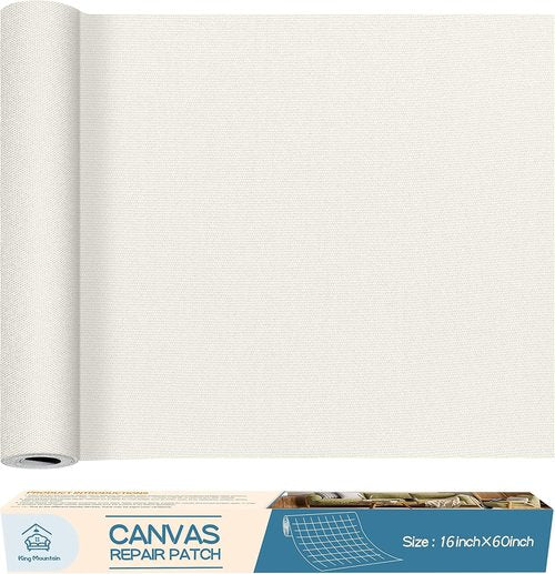 KING MOUNTAIN Canvas Repair Patch - 16x60 Inch Self-Adhesive Waterproof Fabric for Sofas, Tents & More (Off White)