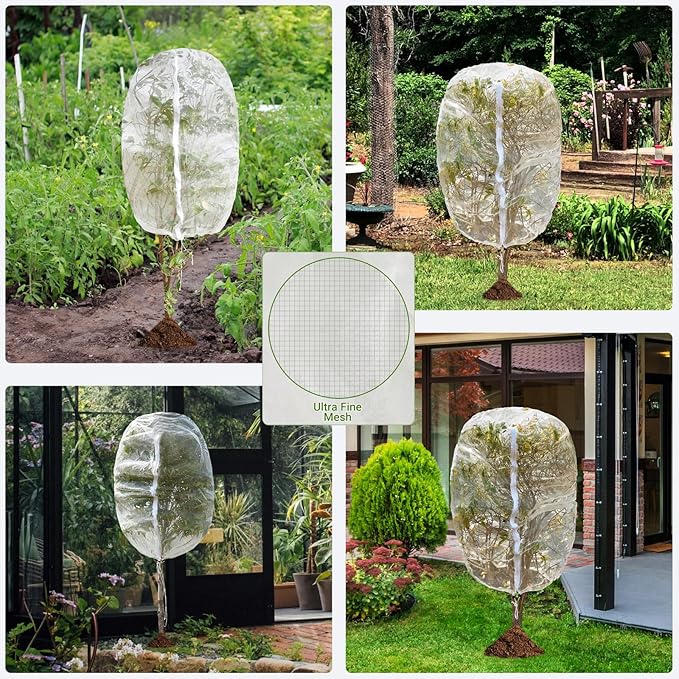 4 Pack Fruit Tree Netting Covers with Zipper & Drawstring – 3.3x4.6FT Ultra-Fine Mesh Garden Netting – Insect & Bird Barrier for Tree, Plant & Crop Protection