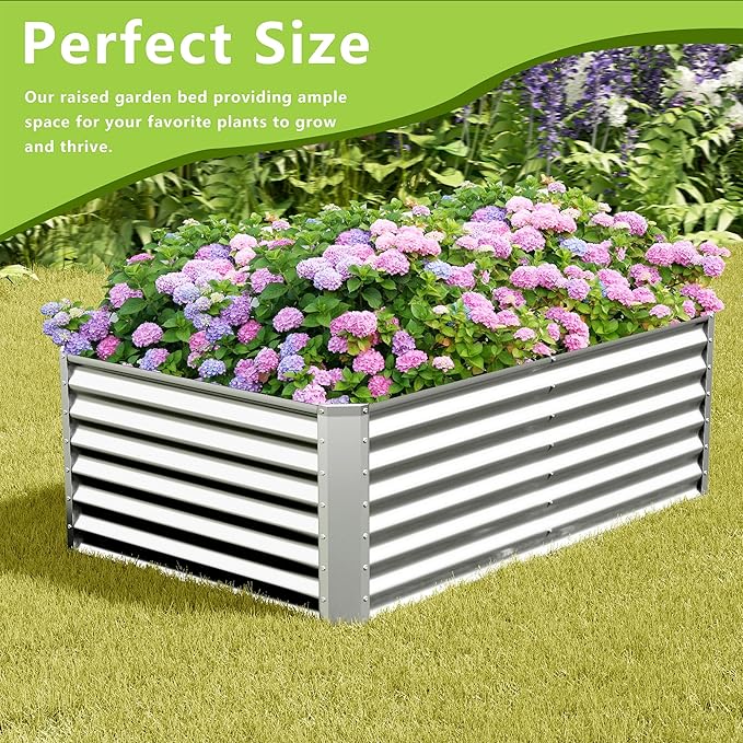 2PCS 4x2x2FT Galvanized Raised Garden Bed,Galvanized Planter Boxes Outdoor, Large Metal Raised Garden Beds for Vegetables-Silver