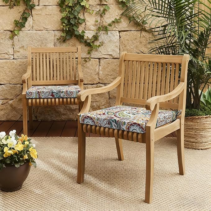LVTXIII Outdoor Seat Cushions Seasonal Replacement Chair Cushions, Patio Chair Pads with Ties for Dining Chairs and Garden Furniture, Square Back, 19"x19"x2", 4 Pack, Paisley Chilli