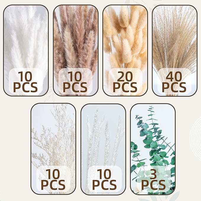 Boho Decor Bouquet - Pampas Grass and Eucalyptus Flowers Decor kit Mix Dried Flower Arrangement Home Table Rustic Farmhouse Bedroom Decor