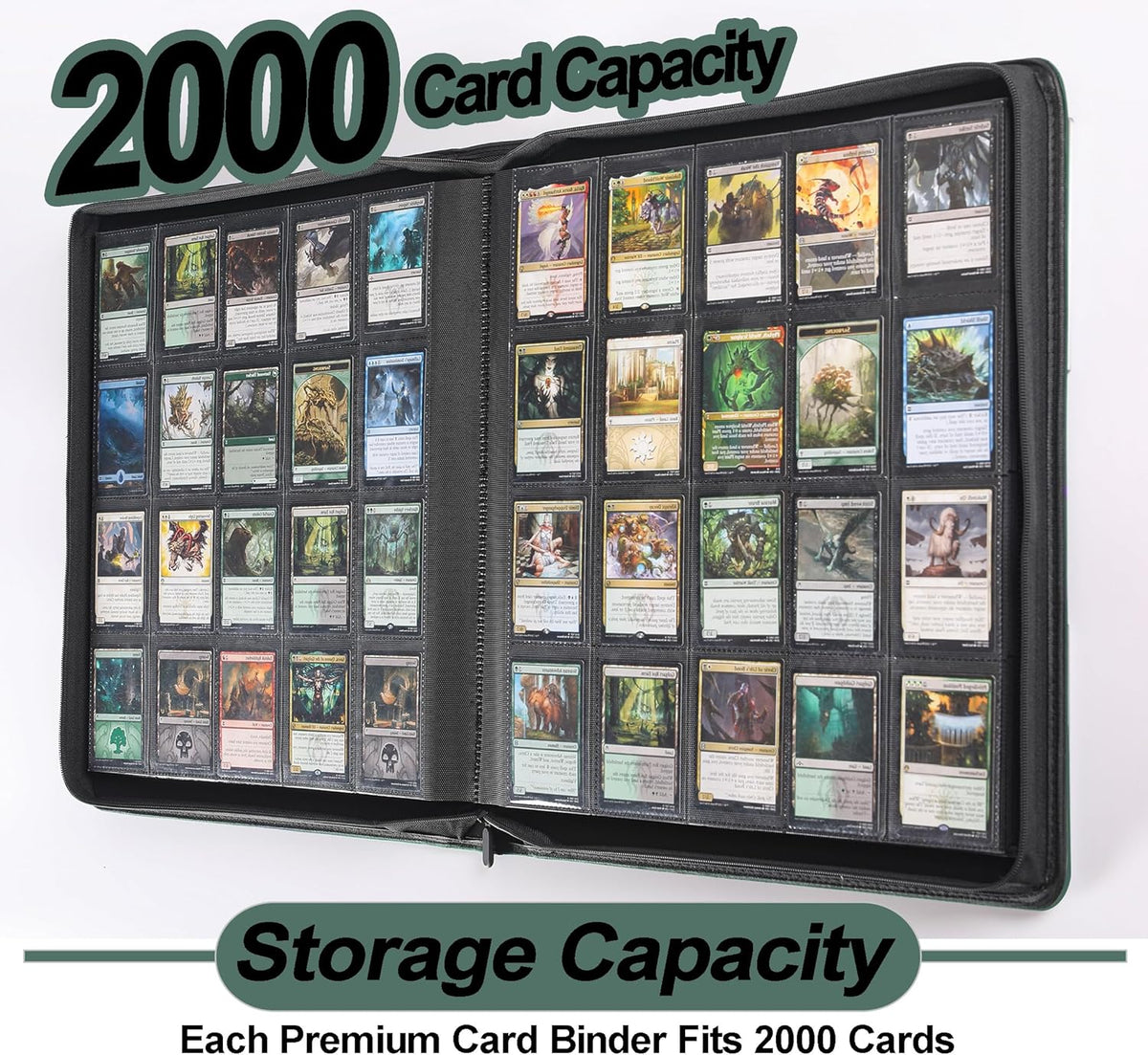 Premium 2000 Pocket Card Binder - Ringless Trading Card Album Fits 2000 Cards | Blackish Green