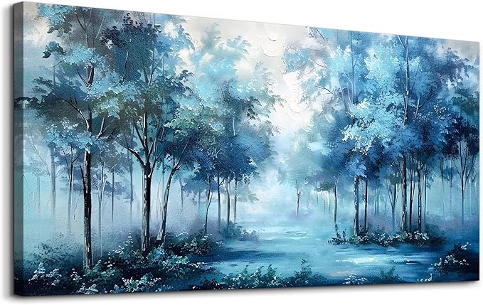 Wapluam Wall Art For Living Room Canvas Wall Decor For Bedroom Foggy Forest Landscape Wall Pictures Trees Wall Paintings Office Decorations Stretched and Framed Canvas Prints Art Home Decor Mural
