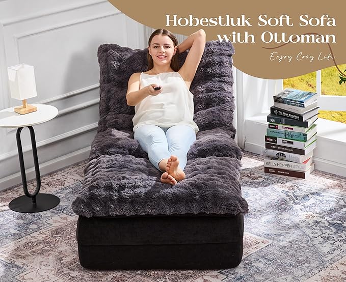 Hobestluk Sofa Couch Foam Sofa for Small Spaces Comfy Sofas with footrest Couch Recliner Small Sofas for Living Room, Bedroom, Apartment (Dark Grey)