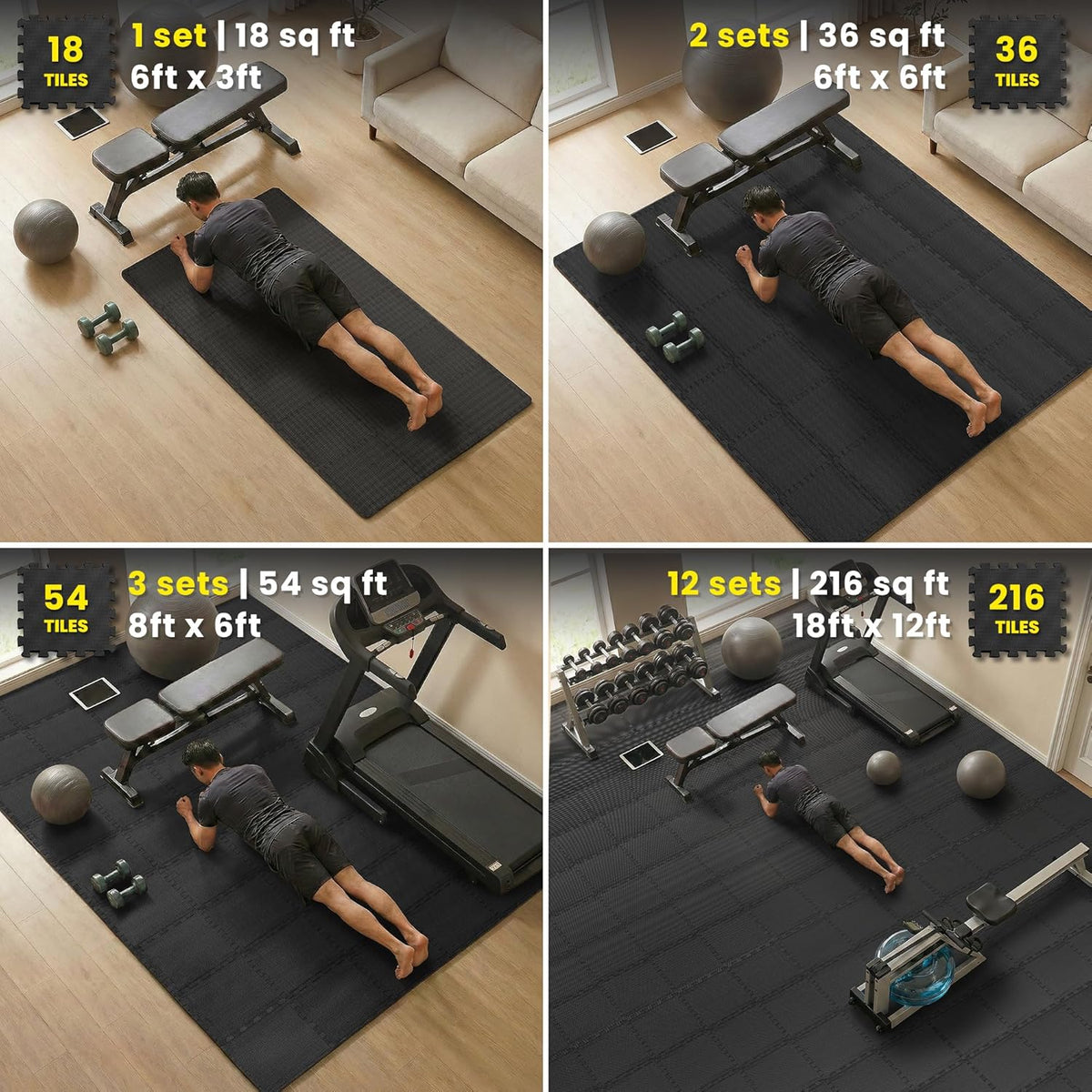 Bemaxx Gym Mats Set - 18 Pcs EVA Interlocking Foam Floor Tiles | 18 Sq Ft Protective Flooring for Home Workouts