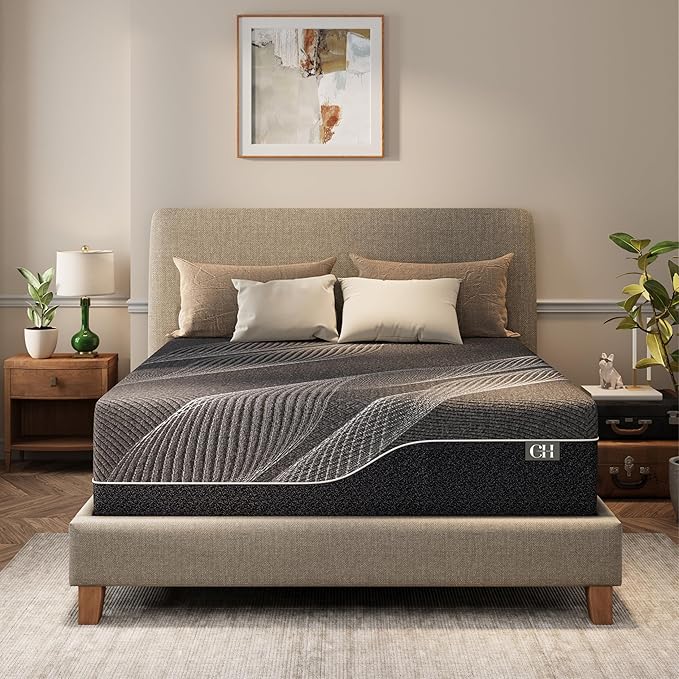 CH CHARME HOUSE 14 Inch Queen Mattress, Bamboo-Charcoal Memory Foam Mattress, Cooling & Pressure Relief, Bed in a Box, Foam Made in USA & CertiPUR-US Certified, 60'x80'x14', Black