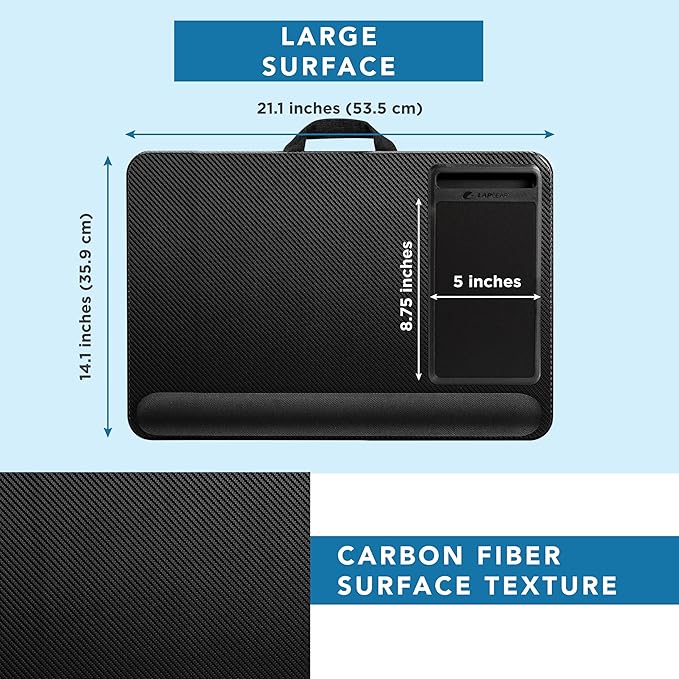 LAPGEAR Home Office Pro Lap Desk with Wrist Rest, Mouse Pad, and Phone Holder - Black Carbon - Fits up to 15.6 Inch Laptops - Style No. 91598