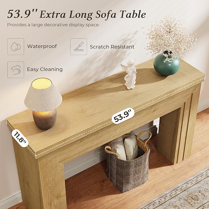 Huuger 54 Inch Entryway Table, Retangular Console Table with Storage, Farmhouse Sofa Table Behind the Couch, Long for Entrance, Hallway, Foyer, Living Room, Natural
