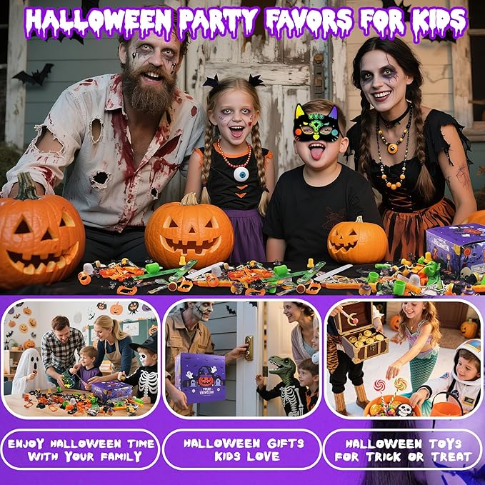 264 PCS Halloween Party Favors for Kids, Halloween Toys Bulk With Light Up Toys, Halloween Prizes, Treats Non Candy, Goodie Bag Stuffers, Treasure Box Toys for Classroom