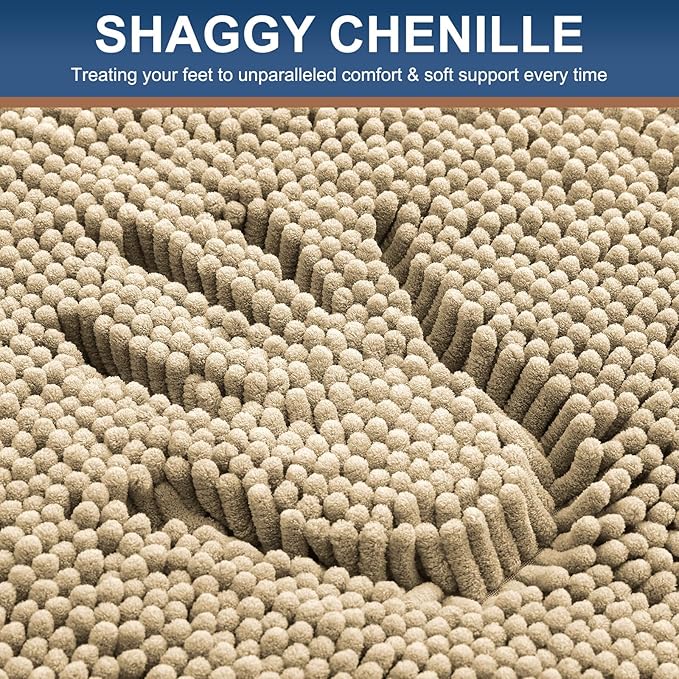 Smiry Luxury Chenille Bathroom Rugs 59x24, Extra Soft and Absorbent Shaggy Bath Mat, Machine Washable, Non-Slip Plush Carpet Runner for Tub, Shower, and Floor, Home Decor Accessories, Beige