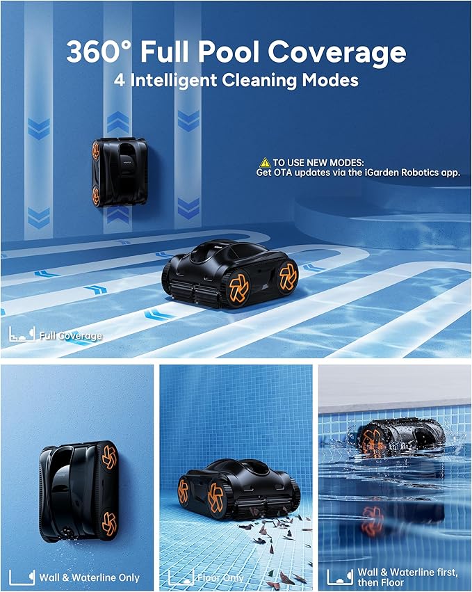 (2025 Upgrade) iGarden Pool Cleaner K25, Cordless Pool Vacuum Robot for Inground & Above Ground Pools, Smart Navigation, 150 Min Runtime, Touchscreen, Self-Parking, Cleans Floor, Wall & Waterline