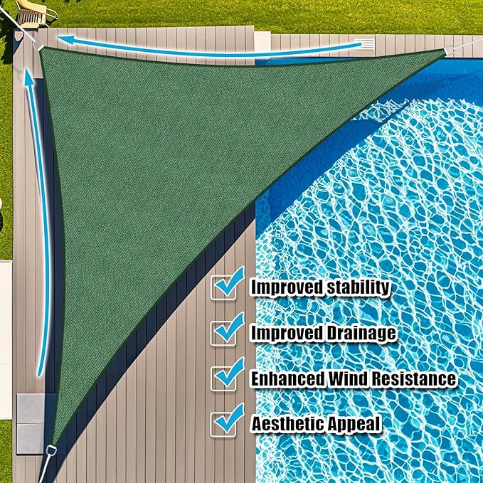 Amagenix Sun Shade Sail 18'X18'X18' Curved Edge Outdoor Shade Canopy Dark Green Breathable 95% UV Block Shade Cloth for Patio Garden Backyard (We Make Custom Size)