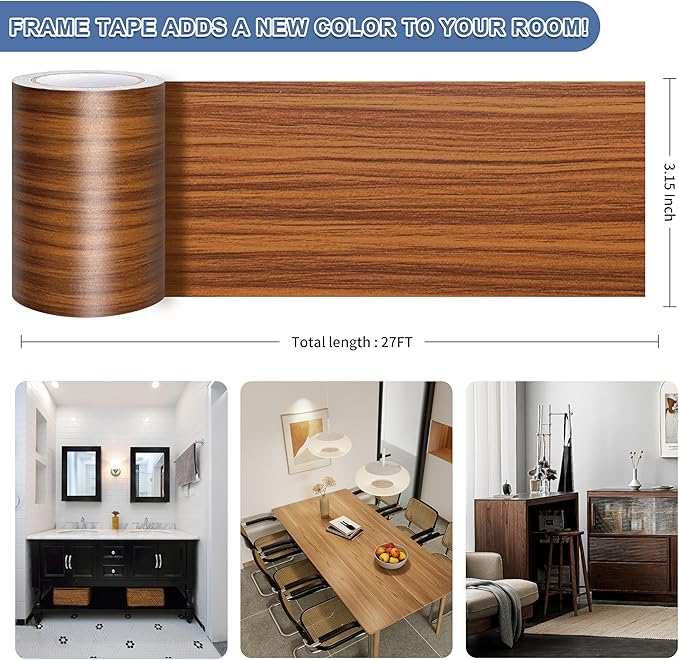TIANLDD 27 FT Wood Grain Wallpaper Border, Removable Waterproof Mirror Border