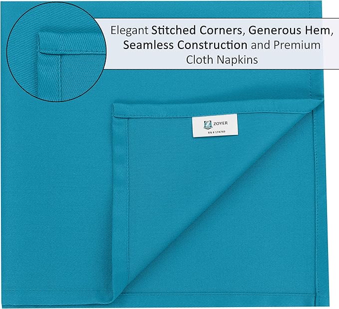 Zoyer Cloth Napkins Set of 4, 18x18 Inches Cotton Enrich Napkins Cloth ‎Washable, Soft & Durable Dinner Napkins for Parties, Wedding, Christmas, ‎Thanksgiving & Everyday Use - Teal