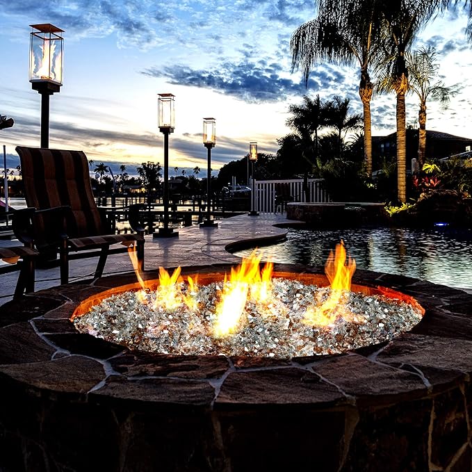Mr. Fireglass 10 Pounds Blended Reflective Fire Glass for Fire Pit Fireplace and Landscaping, 1/2 Inch Mixed Colored High Luster Fireglass Rocks for Outdoor ＆ Indoor Use Aqua Blue+Copper+Platinum