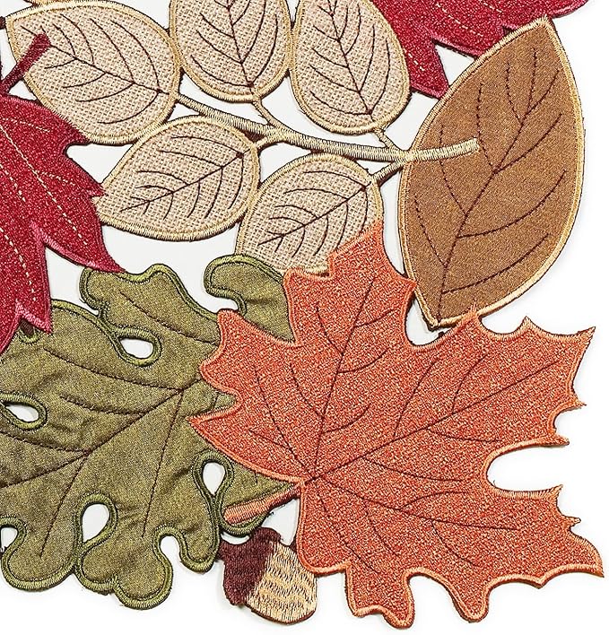 KEVA Fall Placemats Set of 4, 13inch x 19inch, Fall Decorations for Home Kitchen Dining Table, Thanksgiving Harvest Autumn Maple Leaves Embroidered Placemats