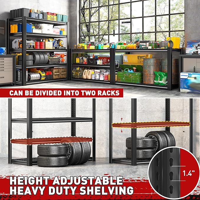 REIBII Garage Shelving 3000LBS, Heavy Duty Storage Shelves, Adjustable Industrial Metal Shelving Unit for Garage, Basement, Pantry, Warehouse,Commercial, 36" W x 16" D x 72" H