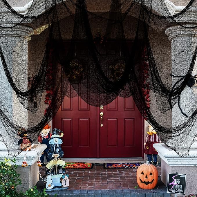 Halatool 30 X 90 in Halloween Creepy Cloth, 4 PCS Black Spooky Cheesecloth Scary Hanging Gauze Decor for Halloween Party Supplies Haunted Houses Windows Doorways Indoors & Outdoors