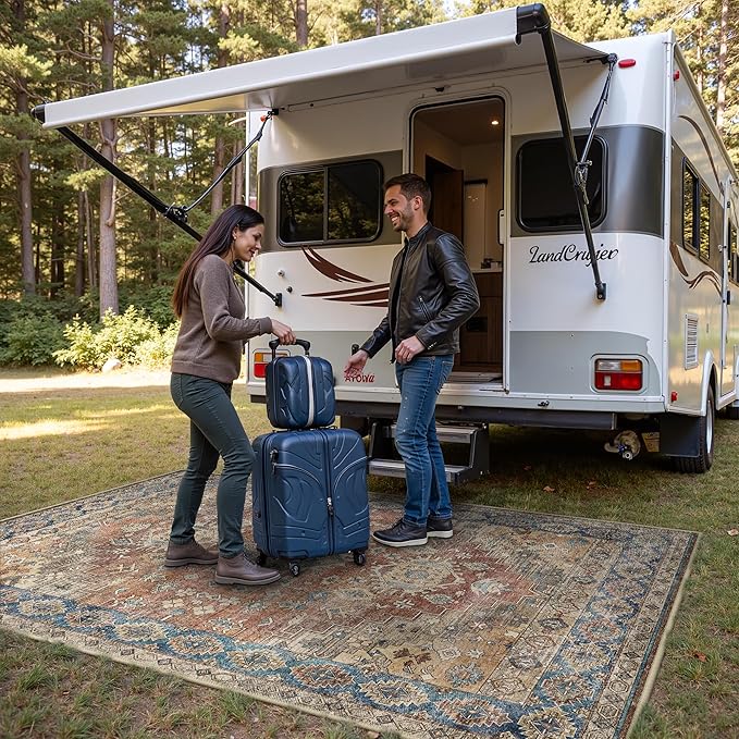 GENIMO Outdoor & Indoor Area Rug 4'x6', Waterproof, Non-Shedding, Easy Cleaning, Boho Mat for Patio, Living Room, Balcony, Dining Room, RV, Deck, Bedroom, Camping, Outside Carpet,Antique Red