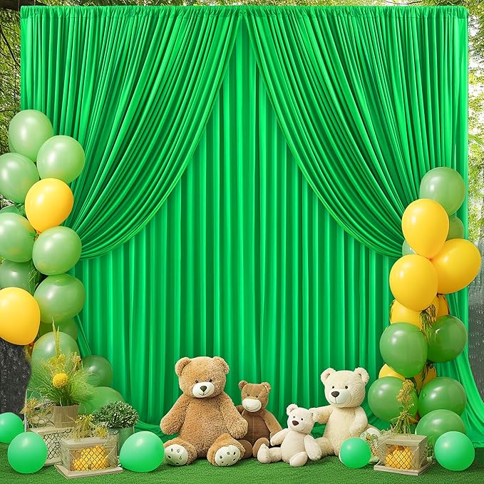 Green Backdrop Curtain for Parties Baby Shower Wrinkle Free Green Photo Curtains Backdrop Drapes Fabric Decoration for Birthday Party 5ft x 7ft,2 Panels