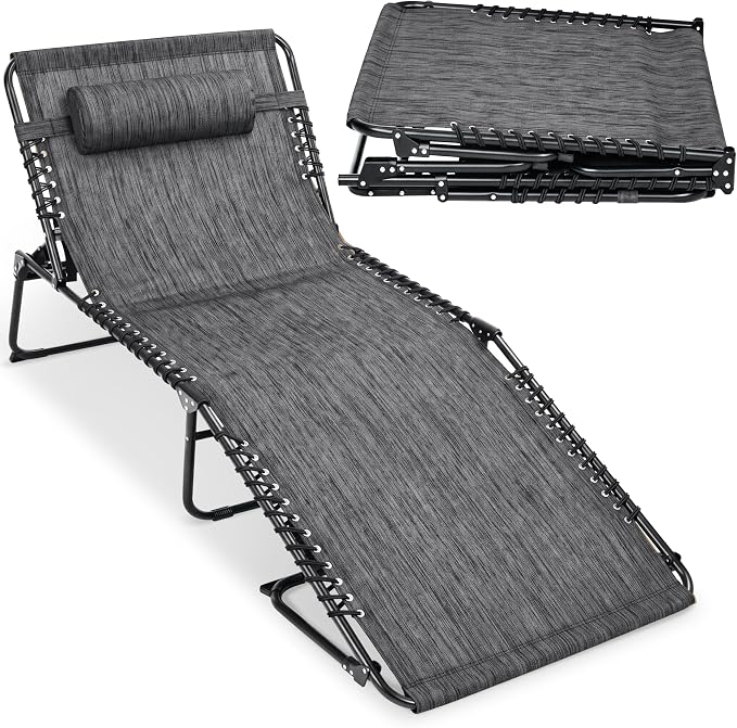 Best Choice Products Extra Wide Patio Chaise Lounge Chair, Portable Outdoor Folding Recliner for Lawn, w/ 8 Positions, Handles, 440lb Capacity - Gray