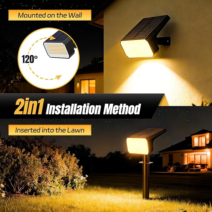 Solar Spot Lights Outdoor, [4 pack/118 LED] 4 Modes Auto On/Off Solar Landscape Spotlights, Ip67 Waterproof Solor Powered Pathway Lights for Outside Yard Garden Walkway Tree Patio (Warm White)