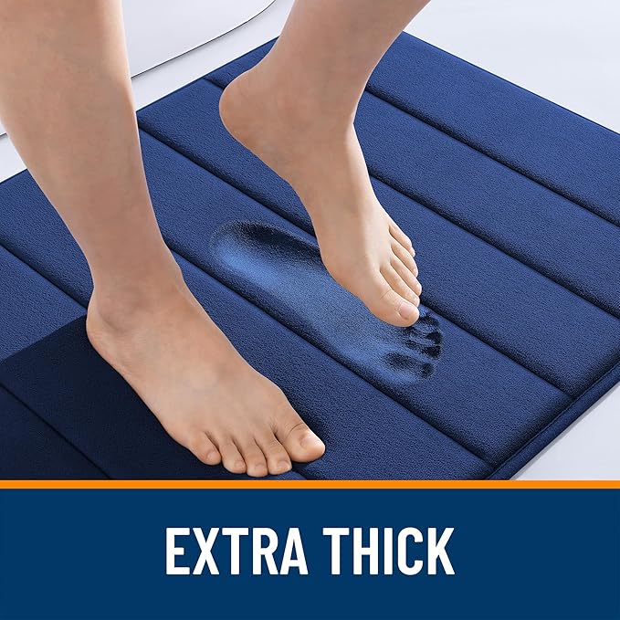 OLANLY Memory Foam Bath Mat 34x21, Super Soft Absorbent Bathroom Rugs, Quick Dry, Machine Washable Shower Floor Rugs, Bathmat Carpet, Bathroom Home Decor Accessories, Twilight Sapphire