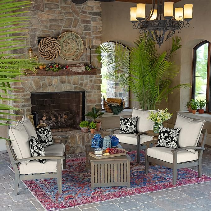Arden Outdoor Toss Pillow, 2 Pack, 16 x 16, Rain-Proof, Fade Resistant Ashland Black Jacobean