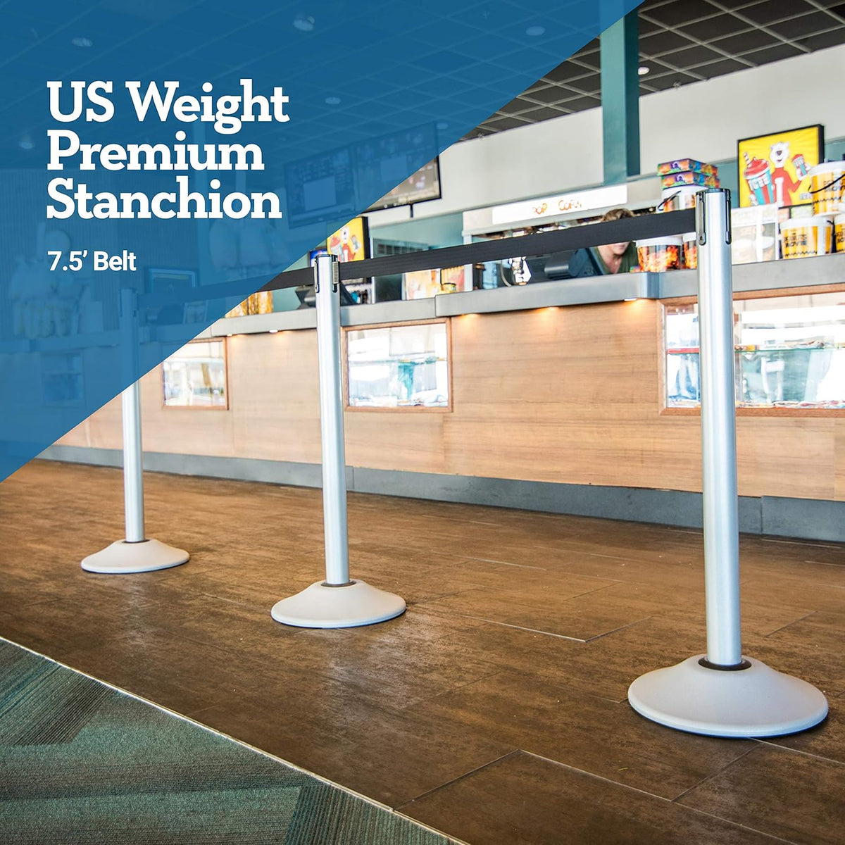 Premium Silver Steel Stanchion with 7.5-Foot Retractable Belt for Crowd Control